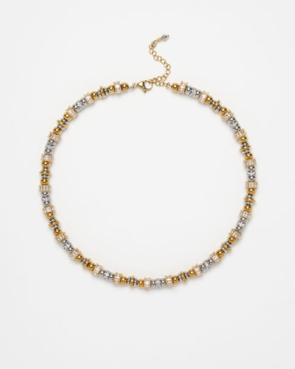 Collier femme Dune Sigal gold et silver avec perles, anneaux et cristaux – Divinity Sète