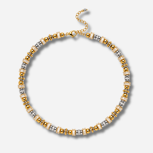 Collier femme Dune Sigal gold et silver avec perles, anneaux et cristaux – Divinity Sète