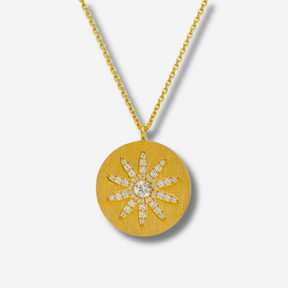 Collier Flower California Gold MYA BAY médaillon fleur dorée et strass