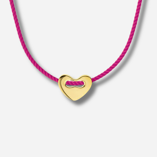 Collier Fuchsia Corazon Mya Bay cœur doré sur cordon fuchsia