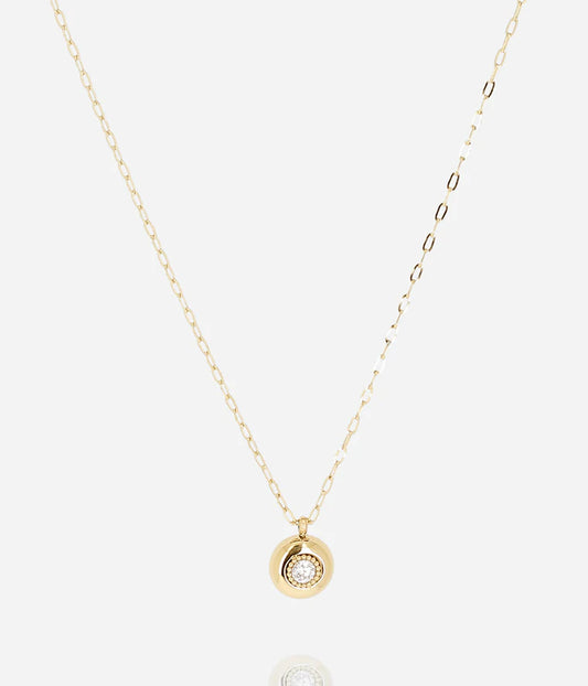 Collier Galdo Zag avec pendentif rond serti de strass sur chaîne dorée