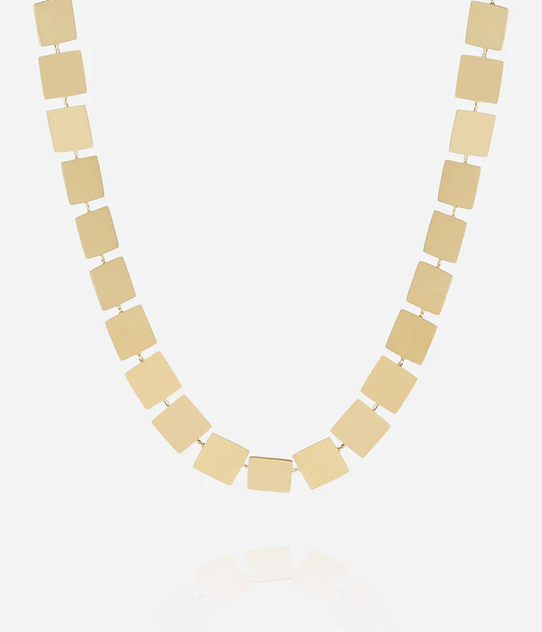 Collier Galeria ZAG acier doré plaques carrées articulées bijou femme tendance Divinity Sète