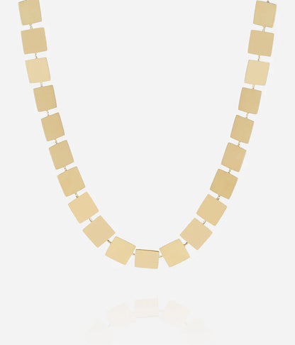 Collier Galeria ZAG acier doré plaques carrées articulées bijou femme tendance Divinity Sète
