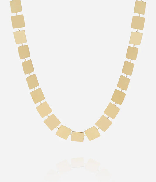 Collier Galeria ZAG acier doré plaques carrées articulées bijou femme tendance Divinity Sète