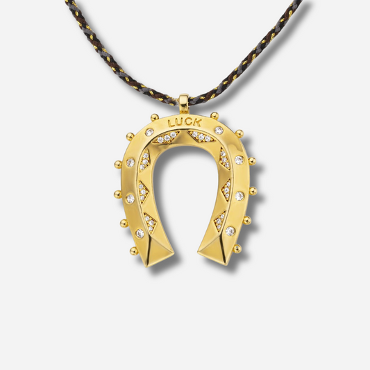 Collier Gold Horseshoe Mya Bay doré sur cordon tressé noir