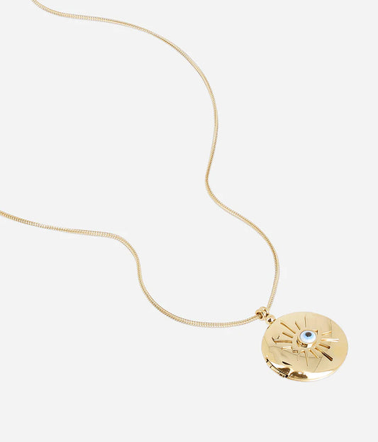 Collier Goz ZAG médaillon ouvrant œil acier doré bijou personnalisable femme Divinity Sète