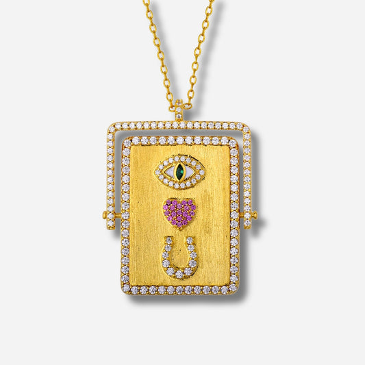 Collier I Love You To The Moon And Back Mya Bay médaillon ouvrant doré serti de cristaux