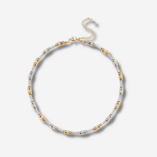 Collier Jungle Sigal perles dorées argent cylindres cristaux
