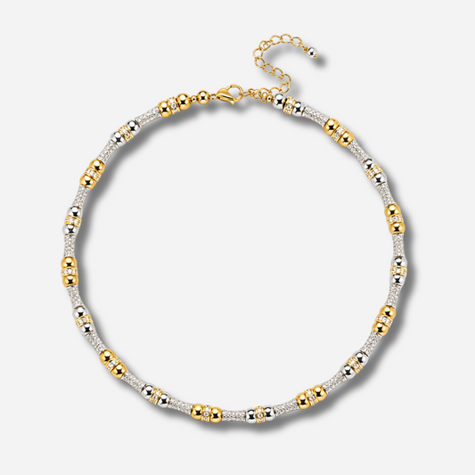 Collier Jungle Sigal perles dorées argent cylindres cristaux