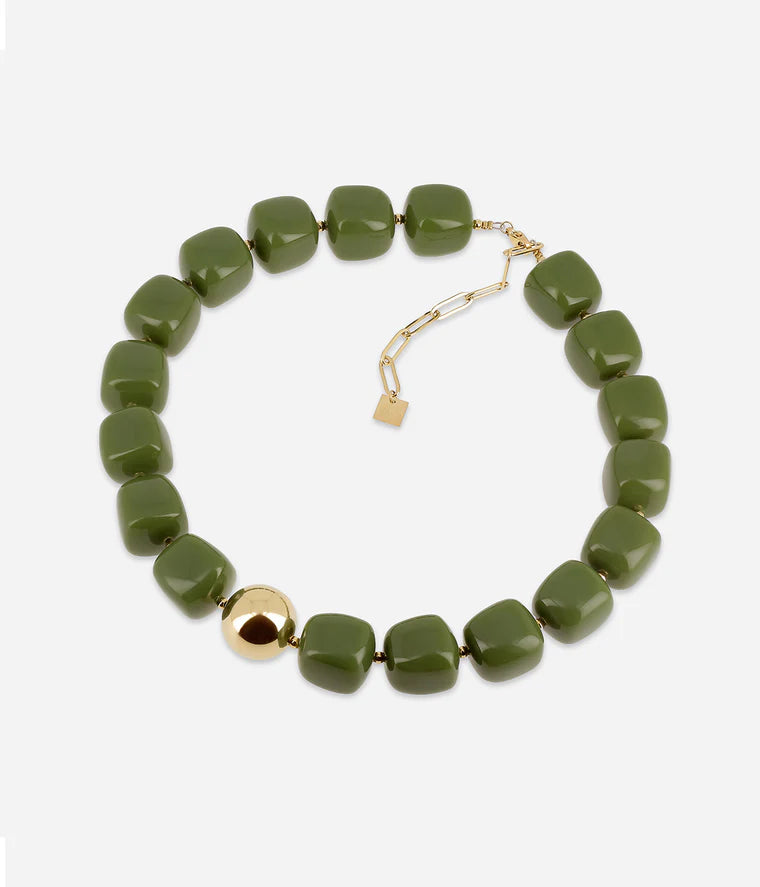 Collier Laios ZAG perles résine colorées boule dorée collier tendance femme Divinity Sète