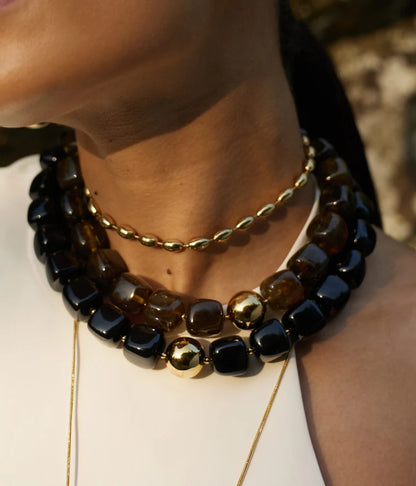 Collier Laios ZAG perles résine colorées boule dorée collier tendance femme Divinity Sète