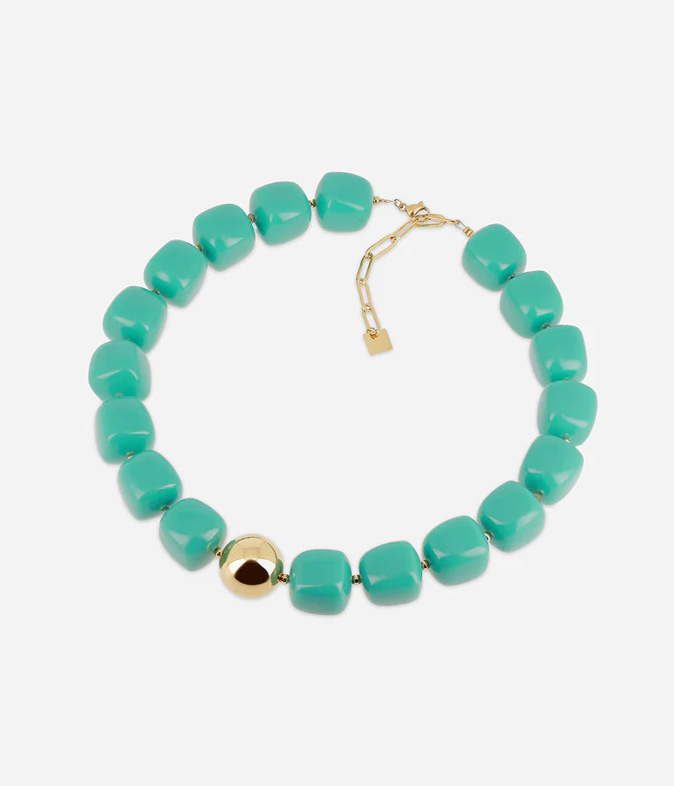 Collier Laios ZAG perles résine colorées boule dorée collier tendance femme Divinity Sète