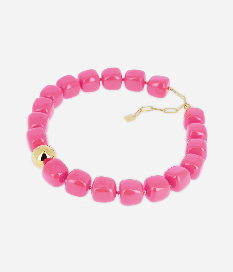 Collier Laios ZAG perles résine colorées boule dorée collier tendance femme Divinity Sète