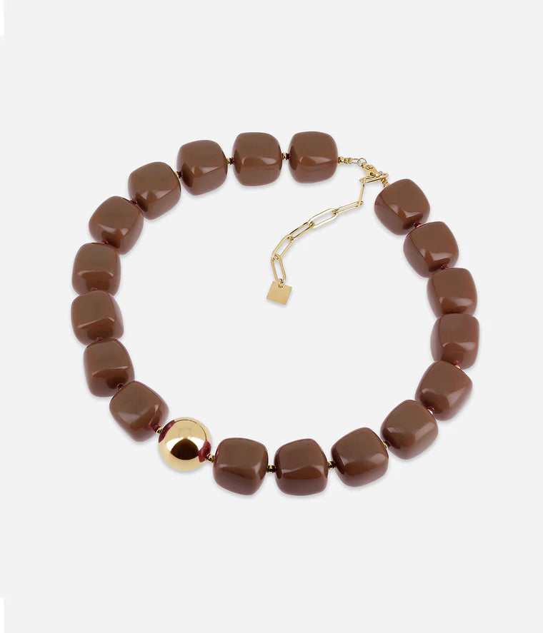 Collier Laios ZAG perles résine colorées boule dorée collier tendance femme Divinity Sète