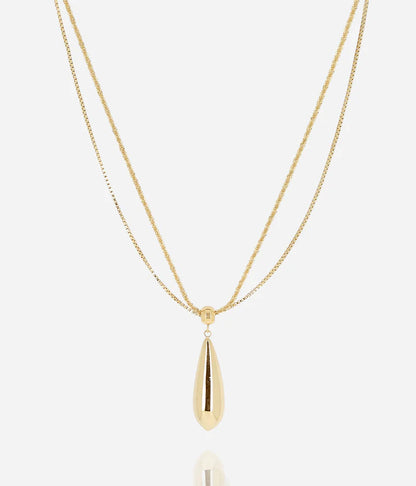Collier Loryn Zag doré double chaîne pendentif goutte