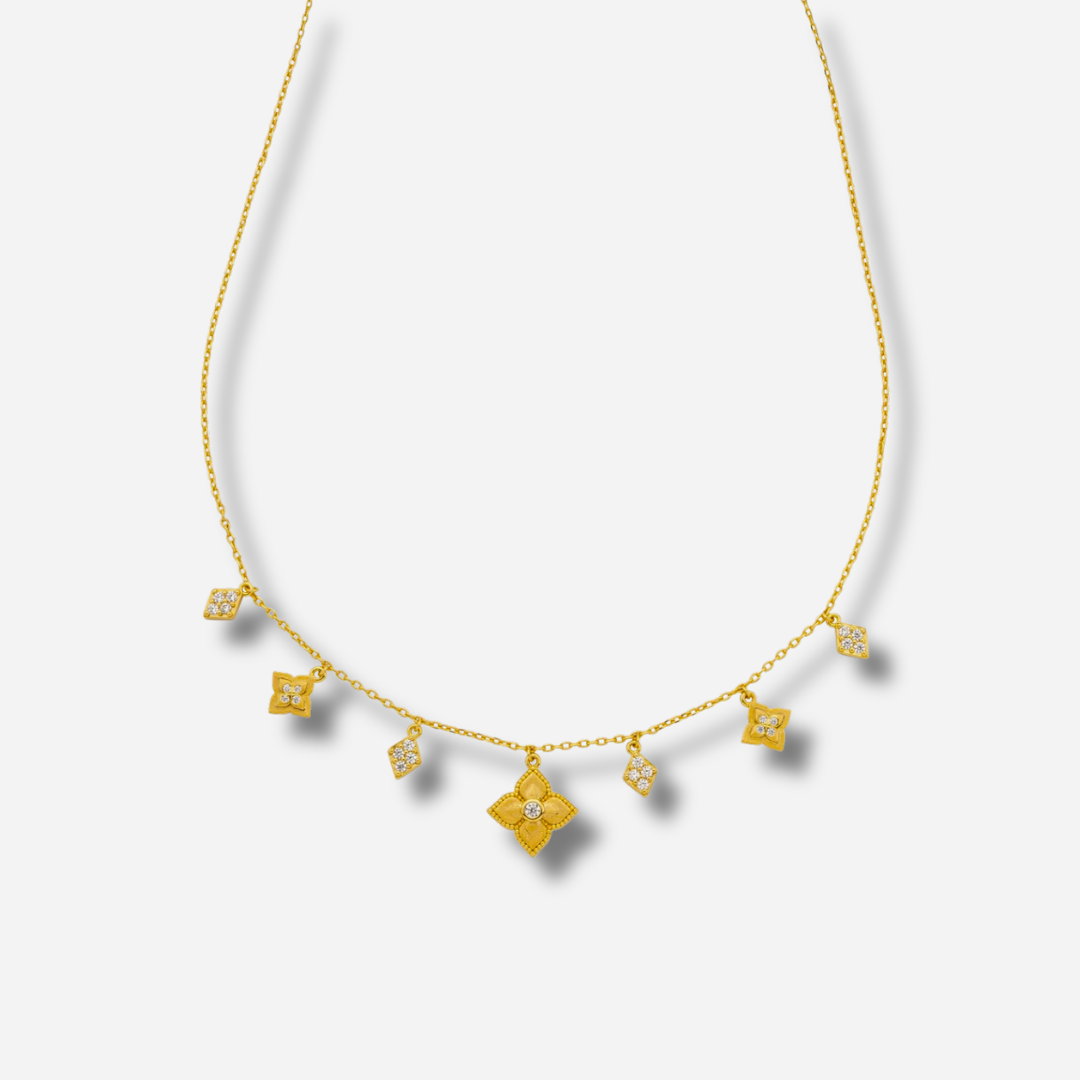 Collier Lotus Liberty Gold MYA BAY doré avec pendentifs fleurs et strass

