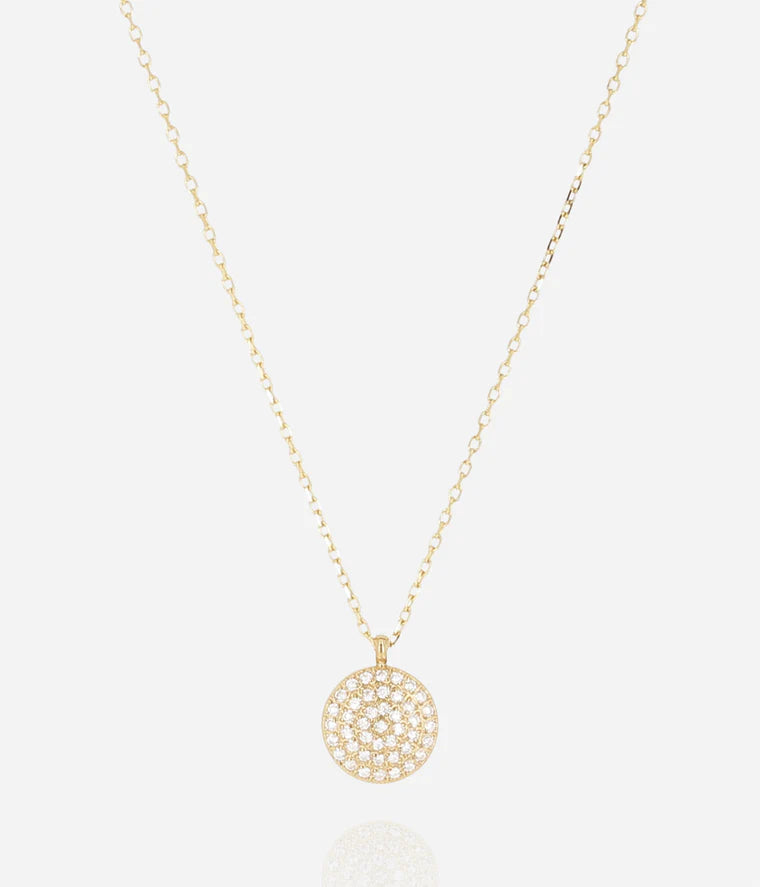 Collier Luffy Zag doré médaille ronde pavée zirconiums