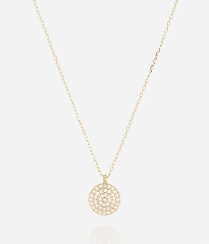Collier Luffy Zag doré médaille ronde pavée zirconiums