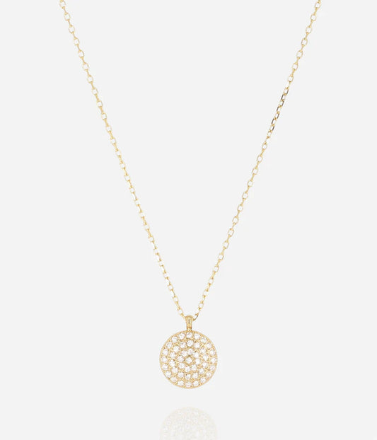 Collier Luffy Zag doré médaille ronde pavée zirconiums