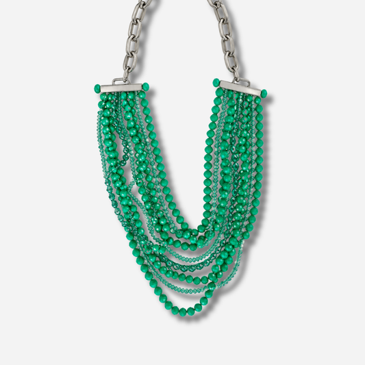Collier Multirang Silver Vert Francine Bramli Paris à perles vertes et détails argentés – Divinity Sète
