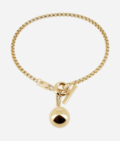 Collier Muse Zag doré fermoir T-bar boule pendante