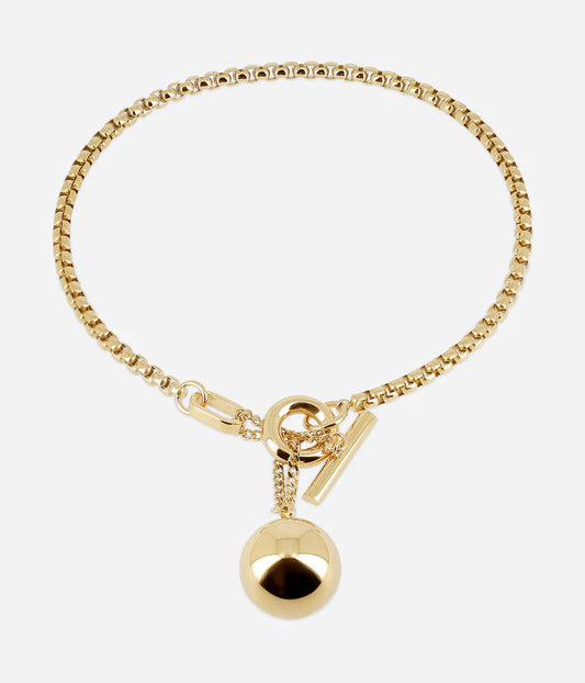 Collier Muse Zag doré fermoir T-bar boule pendante