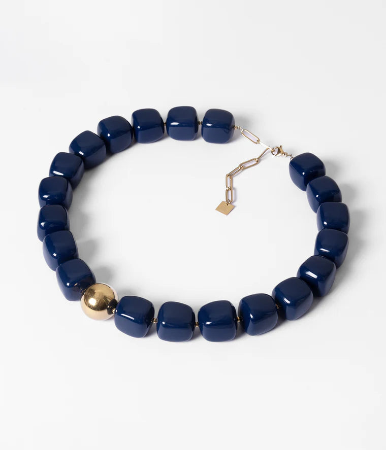 Collier Oedipe ZAG perles colorées résine avec bille dorée femme Divinity Sète