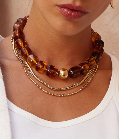Collier Oedipe ZAG perles colorées résine avec bille dorée femme Divinity Sète