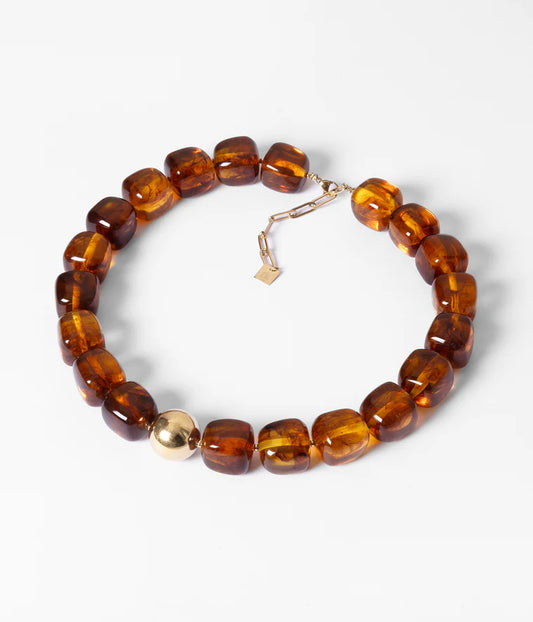 Collier Oedipe ZAG perles colorées résine avec bille dorée femme Divinity Sète