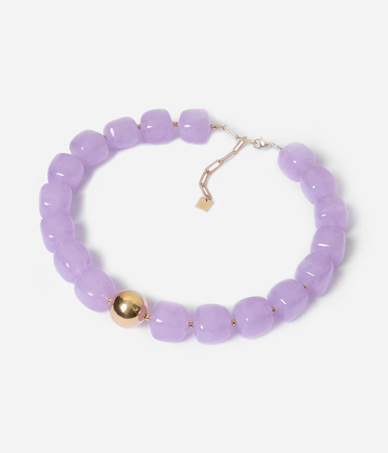 Collier Oedipe ZAG perles colorées résine avec bille dorée femme Divinity Sète