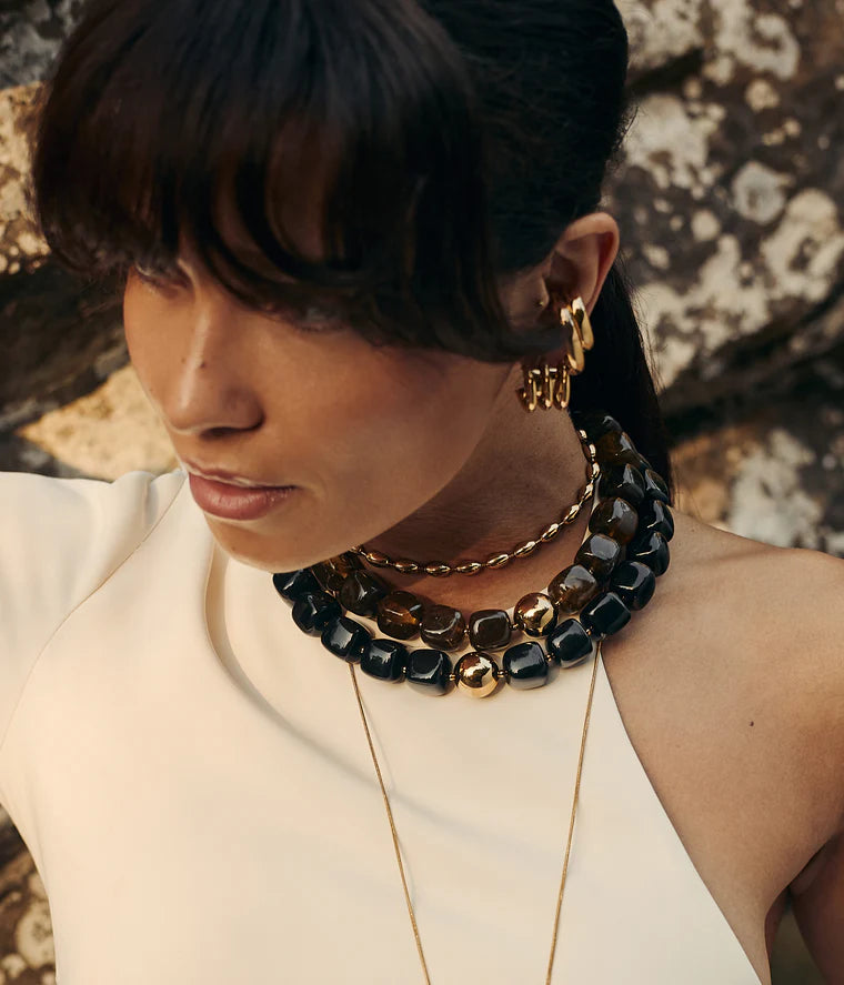 Collier Oedipe ZAG perles colorées résine avec bille dorée femme Divinity Sète