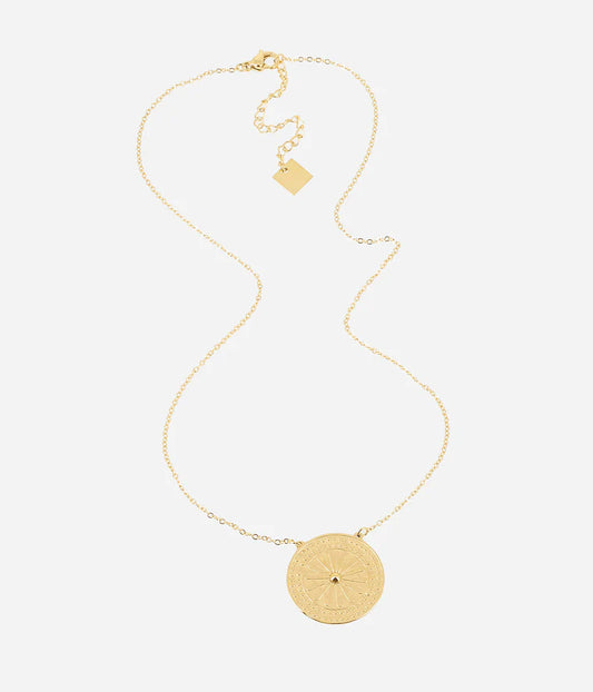 Collier Olora ZAG médaille soleil acier inoxydable doré bijou femme Divinity Sète