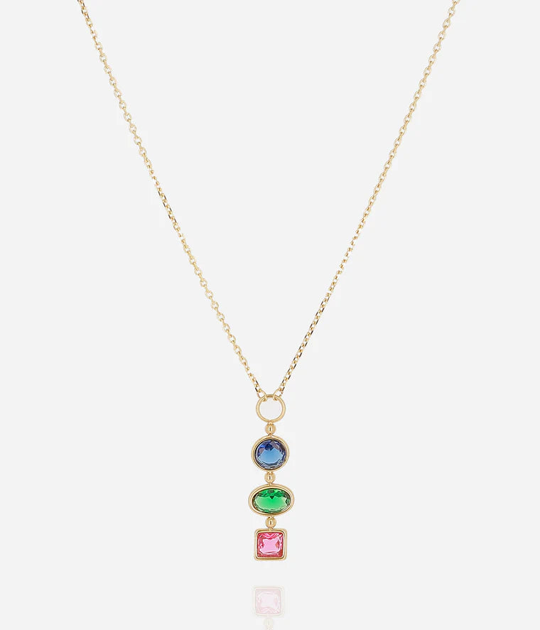Collier Pardu ZAG acier doré pendentif pierres multicolores bijou femme coloré Divinity Sète