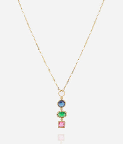 Collier Pardu ZAG acier doré pendentif pierres multicolores bijou femme coloré Divinity Sète