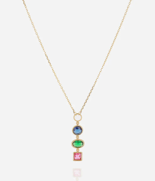 Collier Pardu ZAG acier doré pendentif pierres multicolores bijou femme coloré Divinity Sète