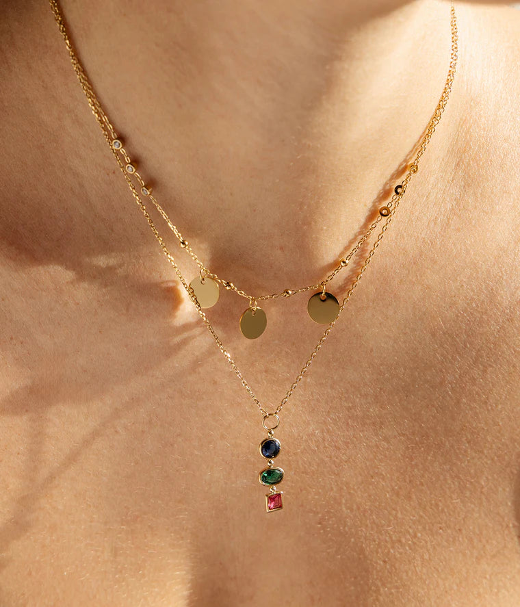 Collier Pardu ZAG acier doré pendentif pierres multicolores bijou femme coloré Divinity Sète