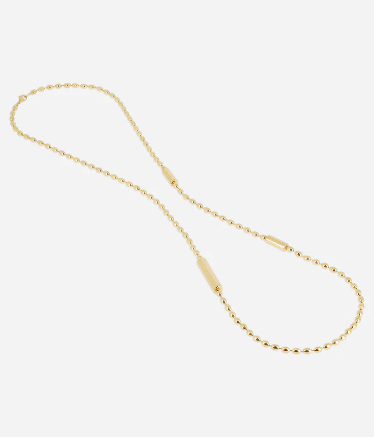 Collier Partinello ZAG acier doré perles chaîne longue cylindres bijou femme tendance Divinity Sète