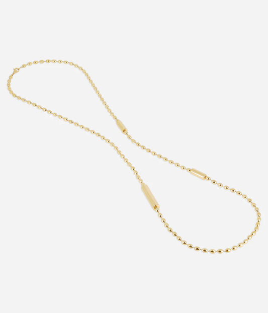Collier Partinello ZAG acier doré perles chaîne longue cylindres bijou femme tendance Divinity Sète