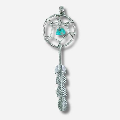 Pendentif Harpo PE349 attrape-rêves en argent 925 avec turquoise naturelle suspendue et plume gravée inspirée des traditions amérindiennes