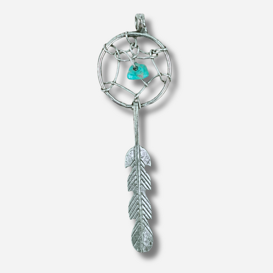 Pendentif Harpo PE349 attrape-rêves en argent 925 avec turquoise naturelle suspendue et plume gravée inspirée des traditions amérindiennes