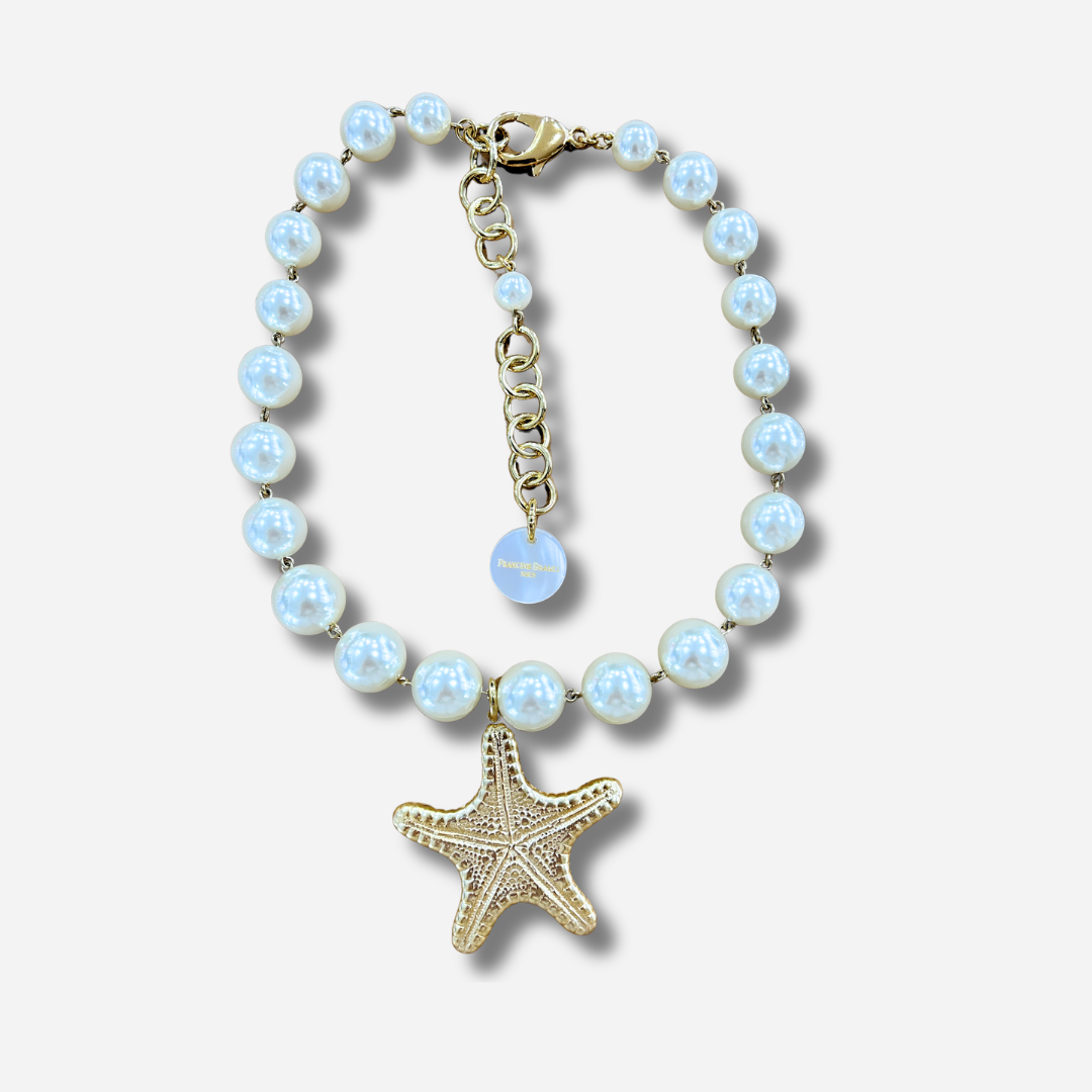 Collier perles nacrées étoile de mer dorée Francine Bramli Paris