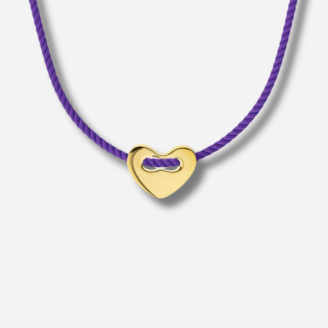 Collier Purple Corazon Mya Bay sur cordon violet avec pendentif cœur doré