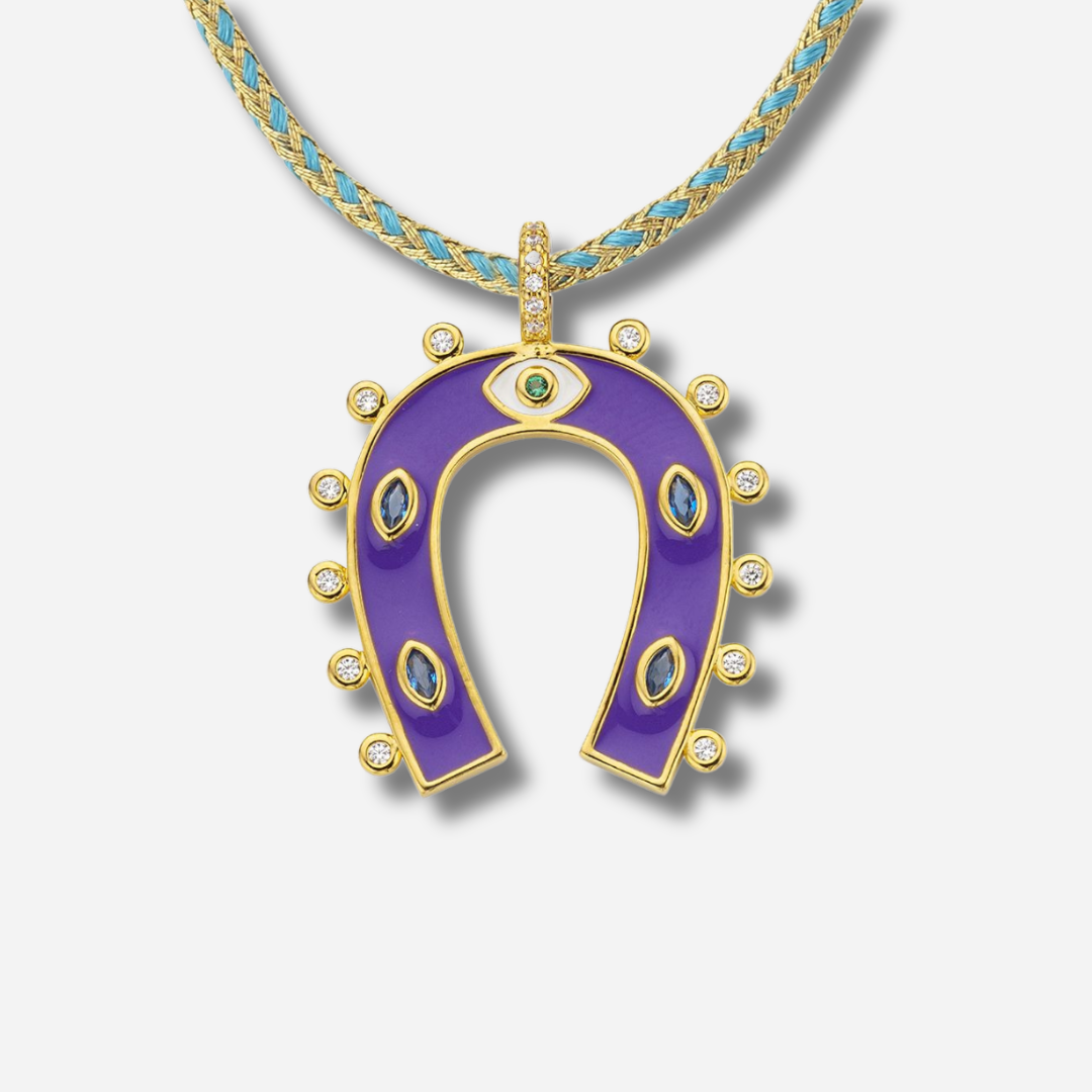 Collier Purple Horseshoe Mya Bay doré sur cordon tressé turquoise