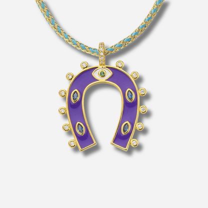 Collier Purple Horseshoe Mya Bay doré sur cordon tressé turquoise