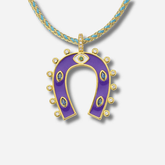 Collier Purple Horseshoe Mya Bay doré sur cordon tressé turquoise