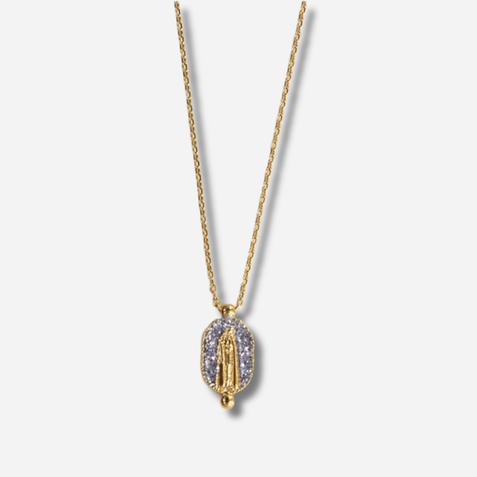 Collier Santa Giulia Madone Argent Amadrina Corse avec Madone dorée et médaillon pailleté argent
