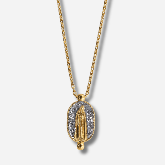 Collier Santa Giulia Madone Argent Amadrina Corse avec Madone dorée et médaillon pailleté argent
