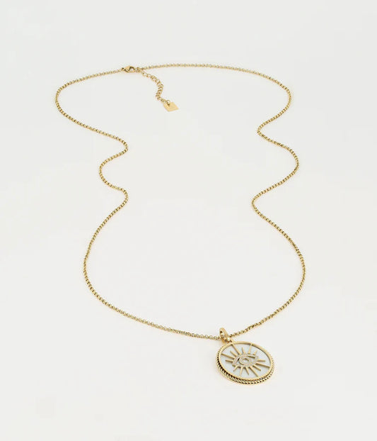 Collier sautoir Abydos ZAG médaille œil dorée collier long acier inoxydable femme Divinity Sète