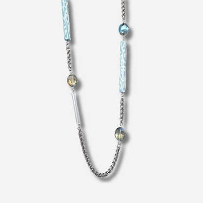 Collier sautoir argent et bleu Francine Bramli Paris collier long femme