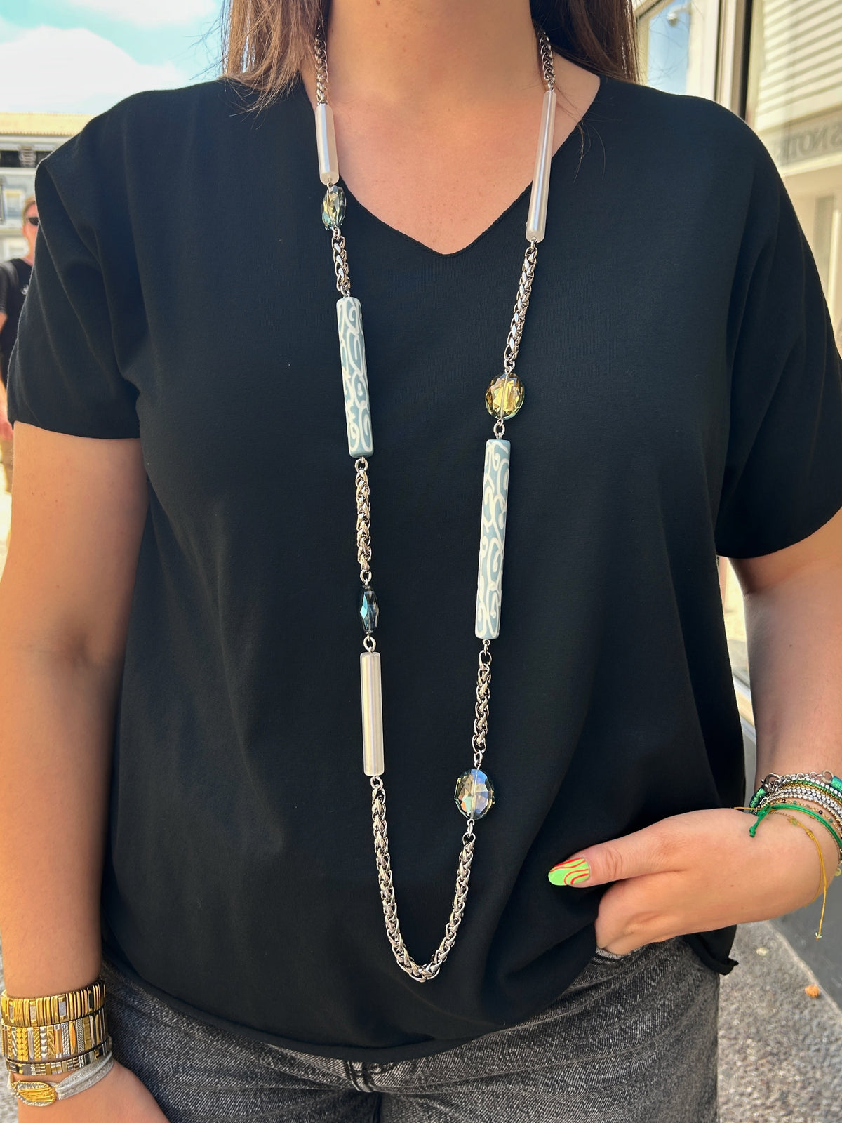 Collier sautoir argent et bleu Francine Bramli Paris collier long femme
